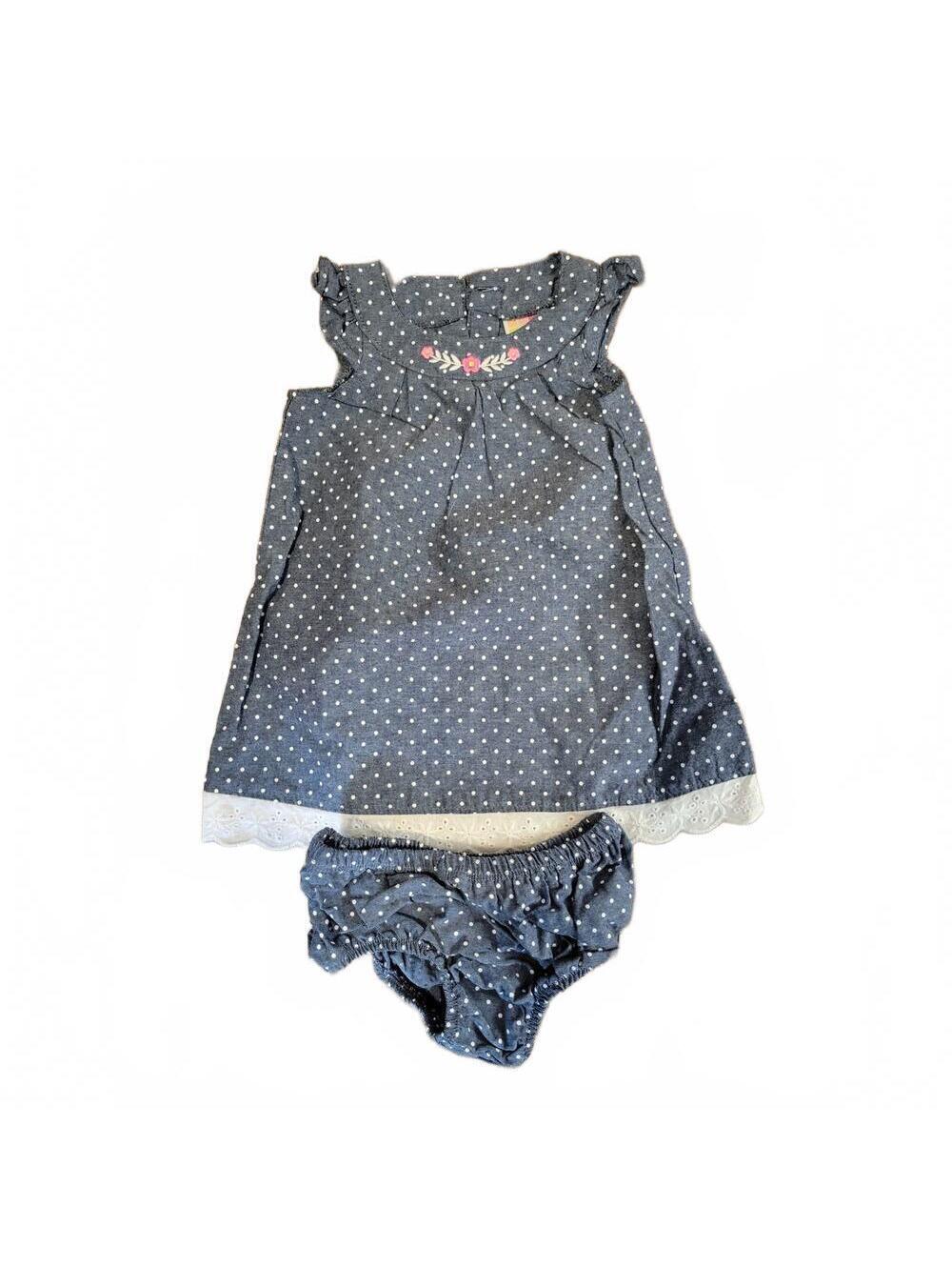 Healthtex Baby Baby Girl Denim Polka Dot Dress W/Diaper Cover Size 6-9 Months